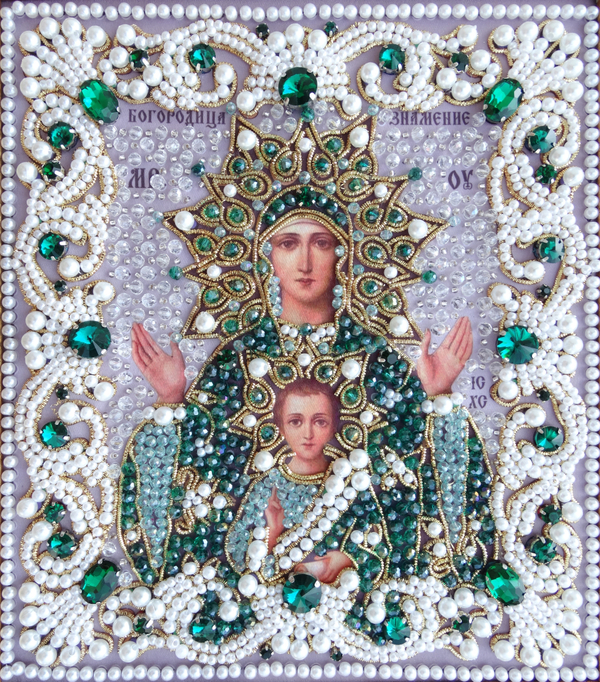 ЖС-12-ЗИ Набор для вышивания хрустальными камнями Богородица Знамение (изумрудный)