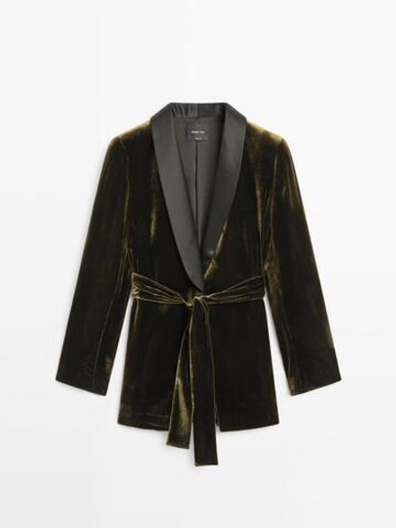 Massimo Dutti Бархатный блейзер, оливково-зеленый