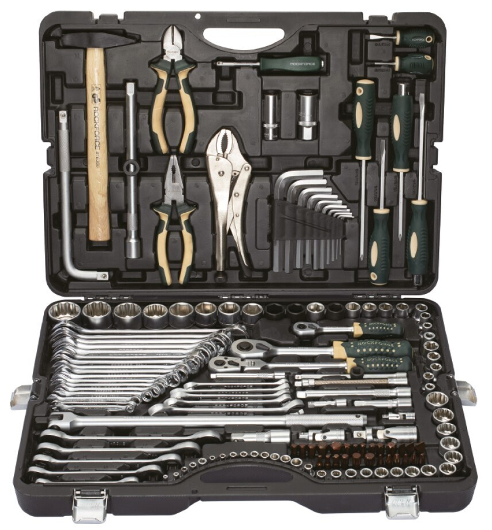 Набор инструментов 142+6пр. 1/4''3/8''1/2''(6-гран.)(4-36мм, 27,30,32,36-12гр.)+(ключи трещоточные:8х10,12х13,14х15,16х17,18х19мм, бокорезы-7'') RockForce##Rock FORCE RF-41421-5 PREMIUM