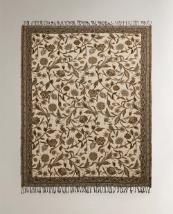 ZARA HOME ПЛЕД С ЖАККАРДОВЫМ УЗОРОМ НА ПРИРОДНУЮ ТЕМАТИКУ, ЗЕЛЕНЫЙ