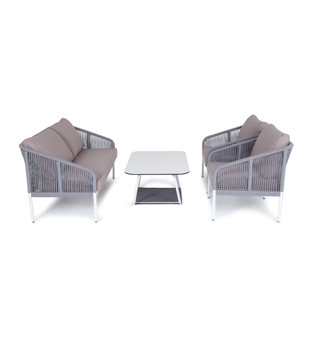 "Канны" лаунж-зона 4-местная плетеная из роупа (веревки), цвет светло-серый