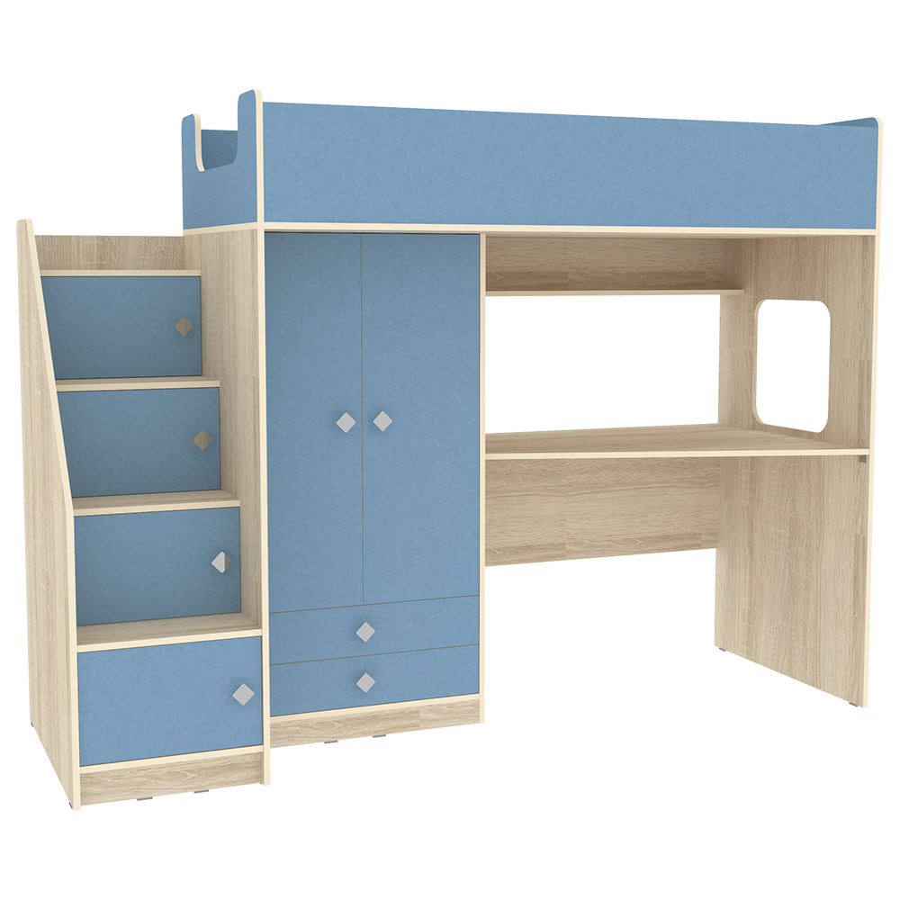 Кровать-чердак КарИВи Л-А606.3 75x175 Дуб Сонома Светло-синий, голубой