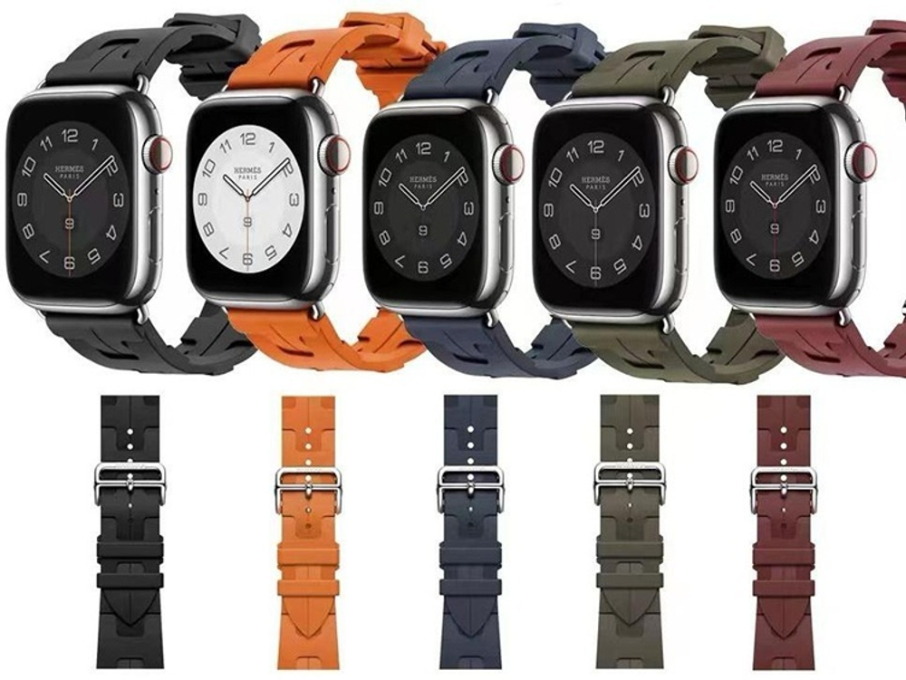 Силиконовый ремешок в стиле Hermes для Apple Watch 42-44-45-49
