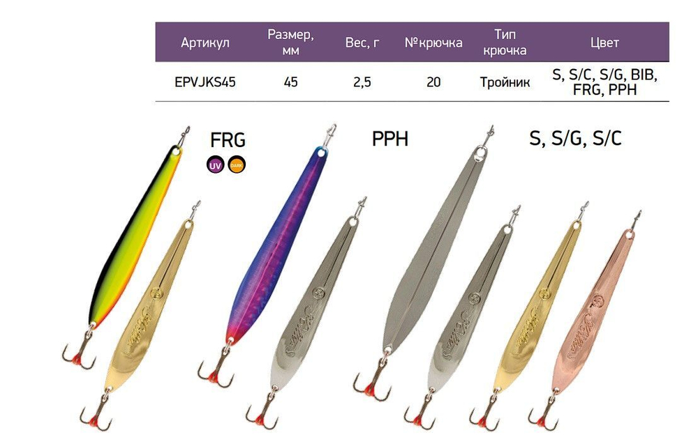 Блесна для рыбалки вертикальная ECOPRO Killer-S, 45мм, 2,5г, C