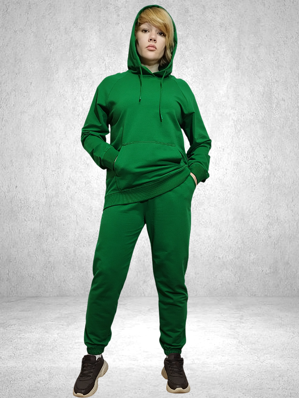 OW-009 Костюм женский спортивный худи с капюшоном, брюки низ на резинке (футер 2-х нитка) (56-3XL)