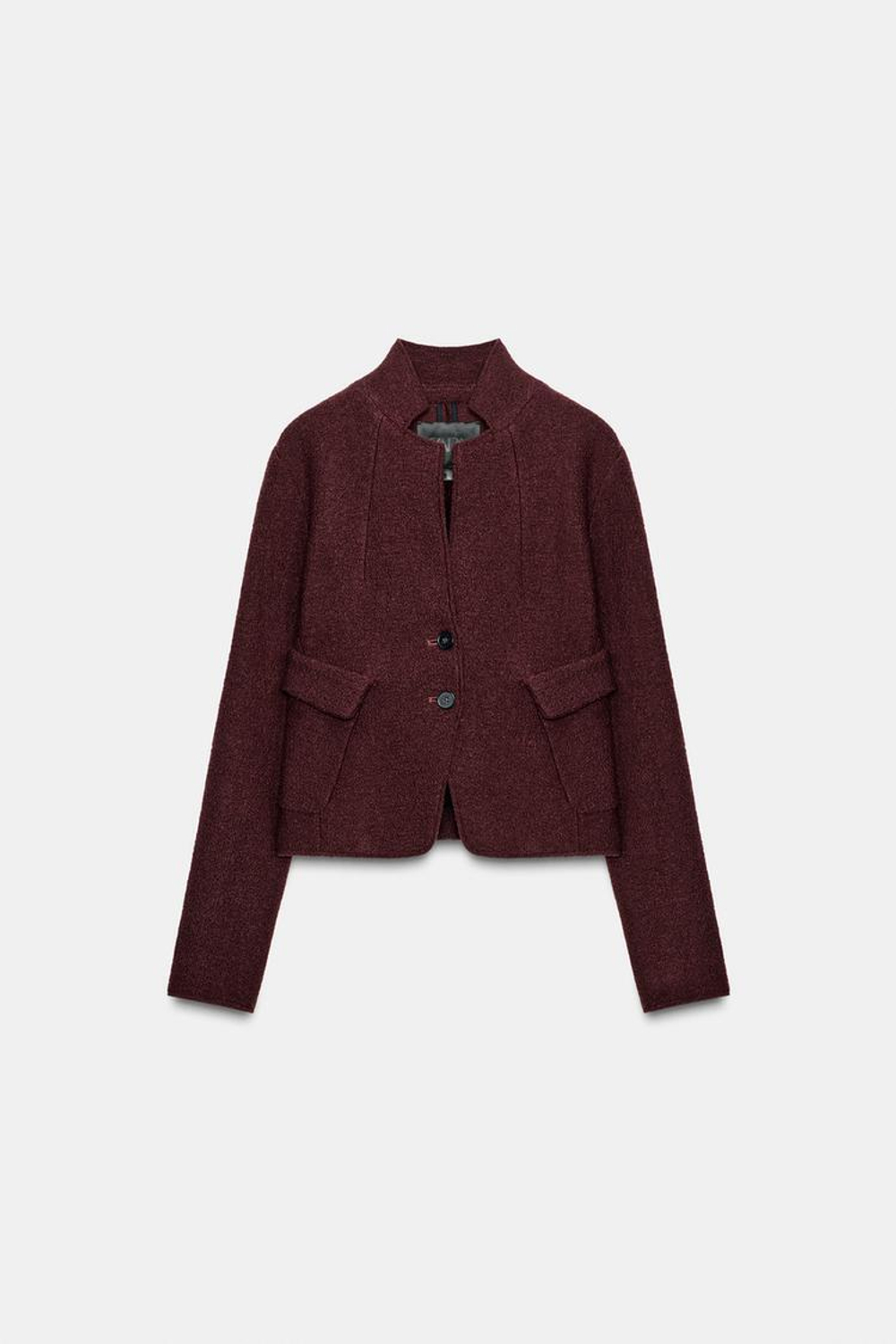 ZARA ПРИТАЛЕННАЯ БУКЛИРОВАННАЯ КУРТКА ИЗ ШЕРСТИ — ZW COLLECTION, ВИННЫЙ