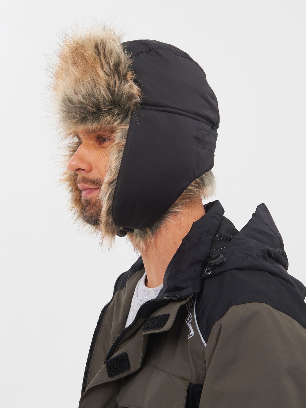 Шапка ушанка с маской Евро Енот ткань Taslan цвет Чёрный