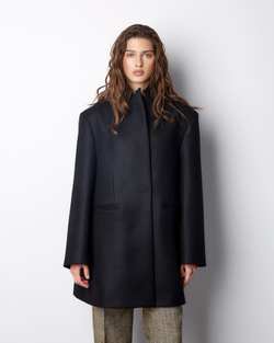 Пальто с асимметричным низом из шерсти Гуччи черный