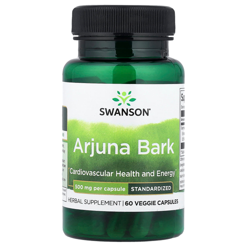 Swanson Vitamins, Кора арджуны, стандартизированный, 500 мг, 60 растительных капсул