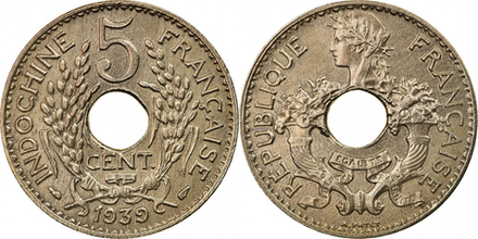 Французский Индокитай 5 сантимов, 1938 - 1939 Колония
