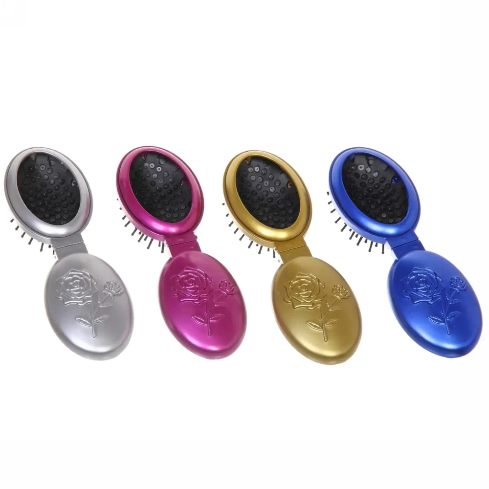 Расческа для волос массажная складная с зеркалом «Beauty Room», овал, узор розочка, микс 4 цвета, 9*5,5см