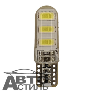 Светодиод 12V T10  6SMD 5730 WHITE CAN SIL (без цок) ОБМАНКА  белый 3+3SMD SIL