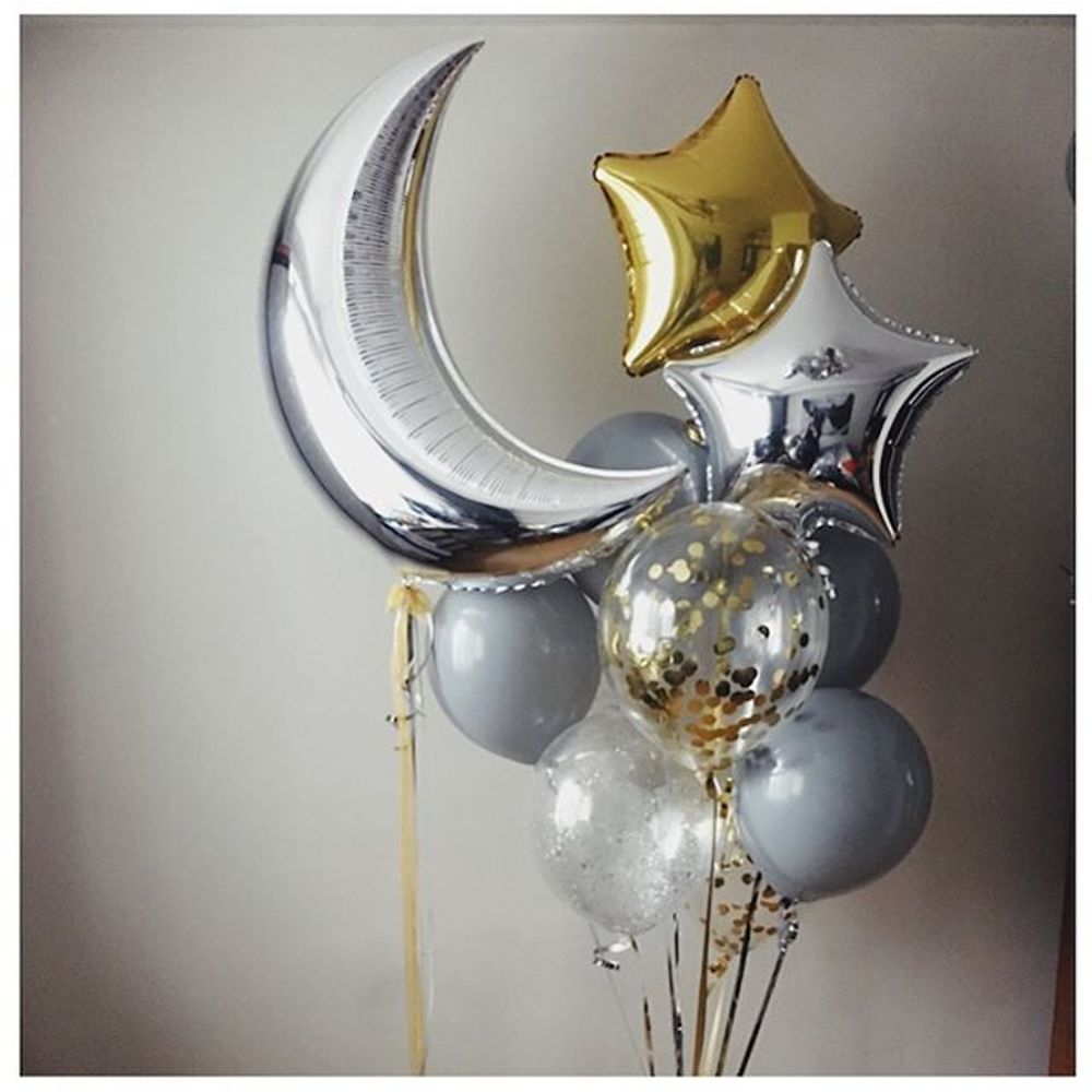 Шар (28"/71 см) Фигура, Полумесяц, Серебро 1 шт.