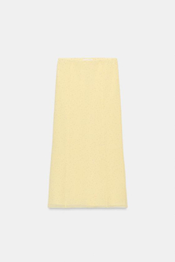 ZARA ЮБКА МИДИ ИЗ ТКАНИ ПЛЮМЕТТИ, СВЕТЛО-ЖЕЛТЫЙ