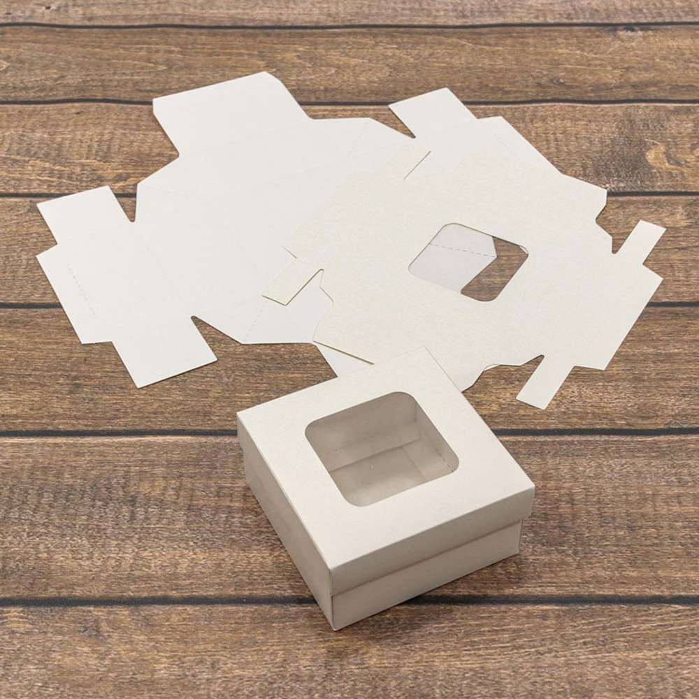 Коробка Для конфет сборная 10х10х5 см с окошком (Белый, Крафт)