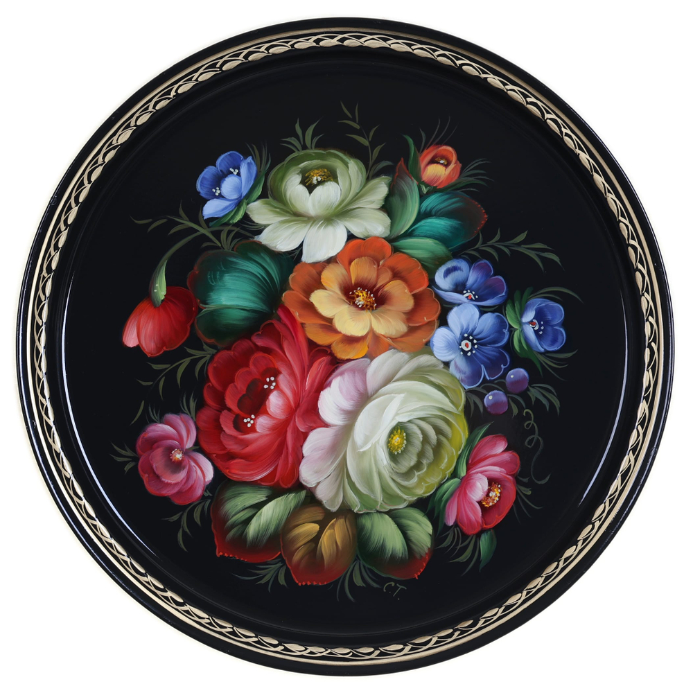 Жостовский поднос декоративный, размер 30 см (A9), металлический