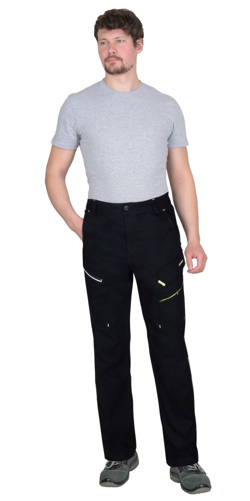 Брюки СИРИУС-ДЕКСТЕР черные с лимонной отделкой, тк. стрейч с ВО
