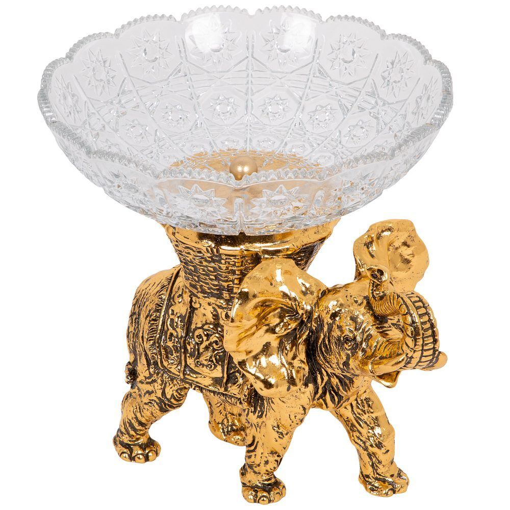 Фруктовница-конфетница Слон Джайпурарт со стеклянной чашей 7373 Бронза