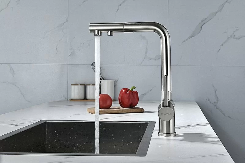 Смеситель для кухни Paulmark Serpentine Se213222-BS брашированная сталь