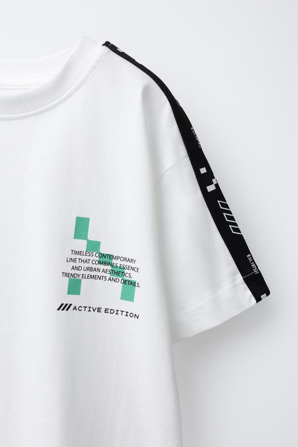 ZARA ФУТБОЛКА С НАДПИСЬЮ И ПОЛОСКАМИ, БЕЛЫЙ