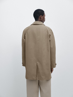 Massimo Dutti Легкий тренч из смесового хлопка, бежевый