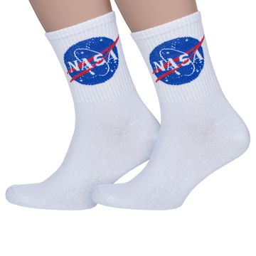 Носки Космос "Наса", р-р 36-42 (белый, синии пятка и мысок)