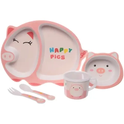Набор детской посуды из бамбука 5 предметов «Свинка»