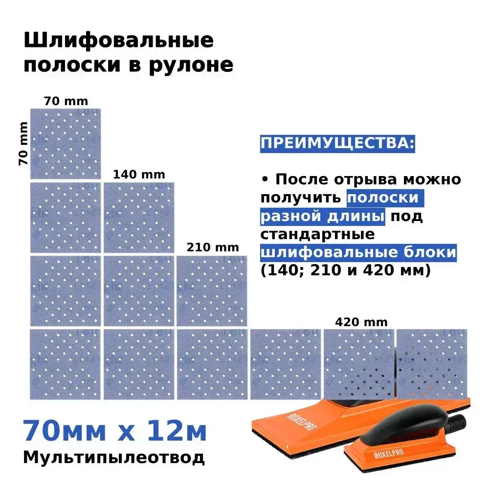 Шлифовальные полоски в рулоне Sunmight (Санмайт) CERAMIC L712T, размер: 70мм х 12м, на липучке, зерно P240, с мультипылеотводом