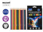 Карандаши 18цв. пластик мягкие, трехгран. d грифеля=2,8 мм, коробка с европодв. (Mazari)