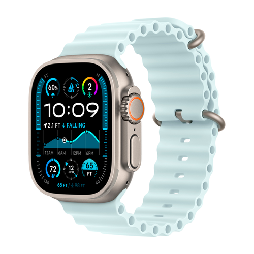 Умные часы Apple Watch Ultra 2 (2024) GPS + Cellular, 49mm, Natural Titanium Case with Ice Blue Ocean Band, (Ледяной голубой)