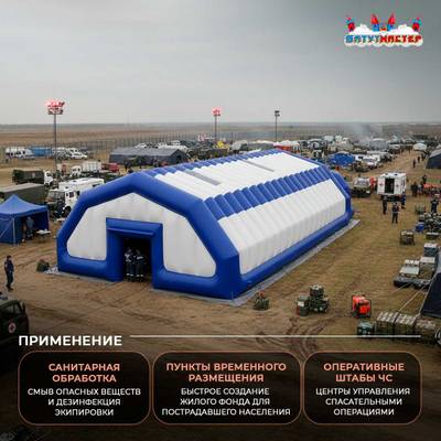 Модуль пневмокаркасный МЧС «Защита» из ПВХ 15×5×4 м,склад гуманитарной помощи