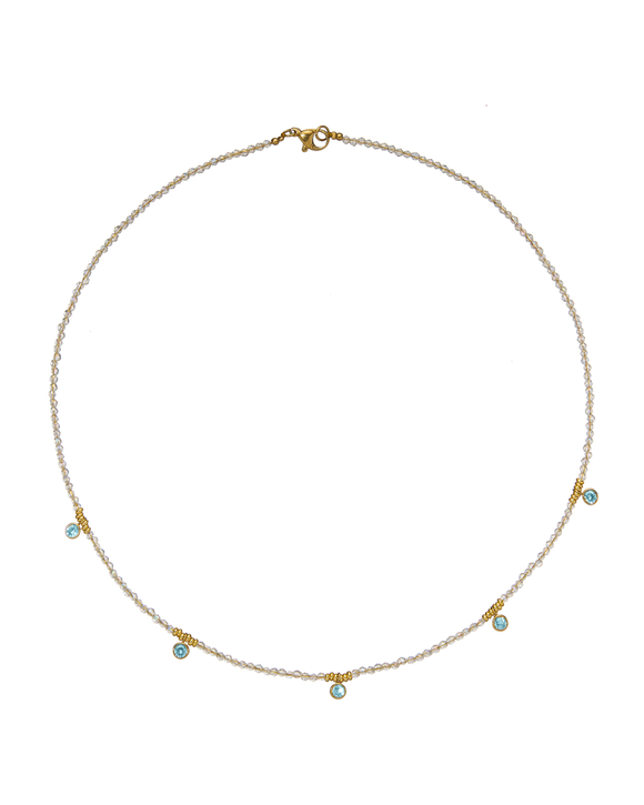 Колье белый бисер, цирконии