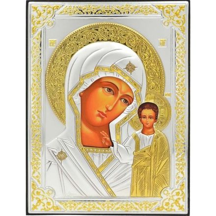 Казанская икона Божией Матери в серебряном окладе.