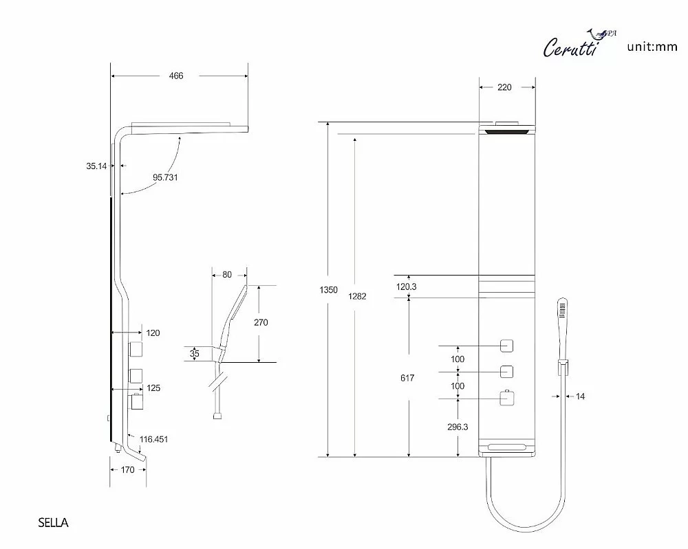 Душевая панель CeruttiSpa SELLA B CT8989 черная