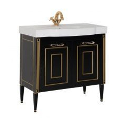 Тумба с раковиной Aquanet Паола 90 черный/золото (керамика)