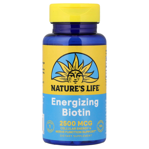 Nature's Life, бодрящий биотин, 2500 мкг, 100 растительных капсул