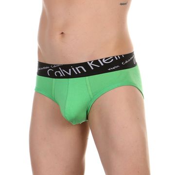 Мужские трусы брифы зеленые с черной резинкой Calvin Klein Black Waistband