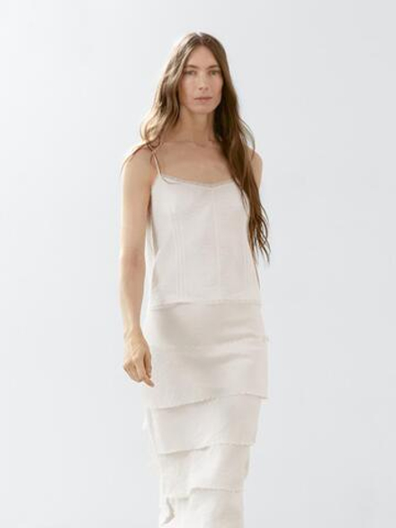 Massimo Dutti Юбка миди с воланом, натуральный