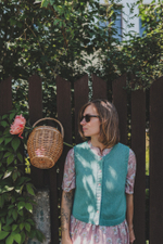 Жилет с пуговицами из итальянского хлопка бирюзового цвета