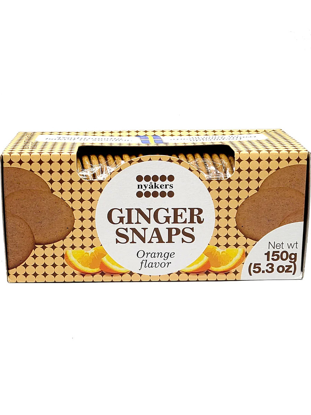 Ароматное имбирное печенье Nyakers GINGER SNAPS Orange 150г, с цитрусовым вкусом апельсина, не содержит пальмового масла