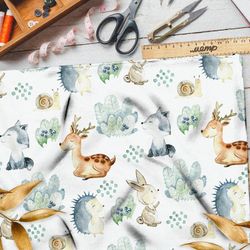 Ткань интерлок акварельные зверьки