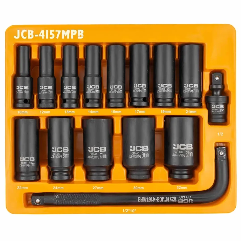 Головки ударные глубокие, набор 15пр., 1/2''(6гр.) JCB JCB-4157MPB