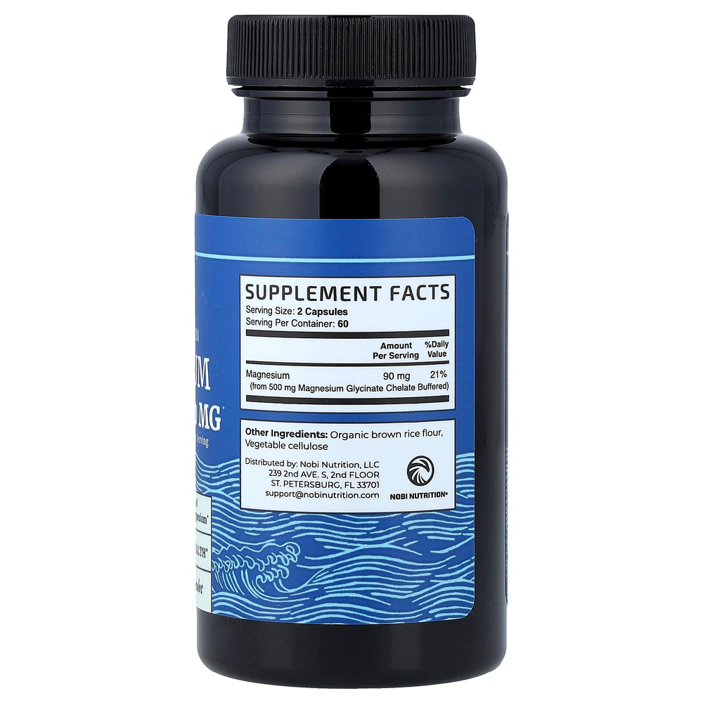 Nobi Nutrition, глицинат магния, максимальное усвоение, 120 капсул (250 мг в 1 капсуле)