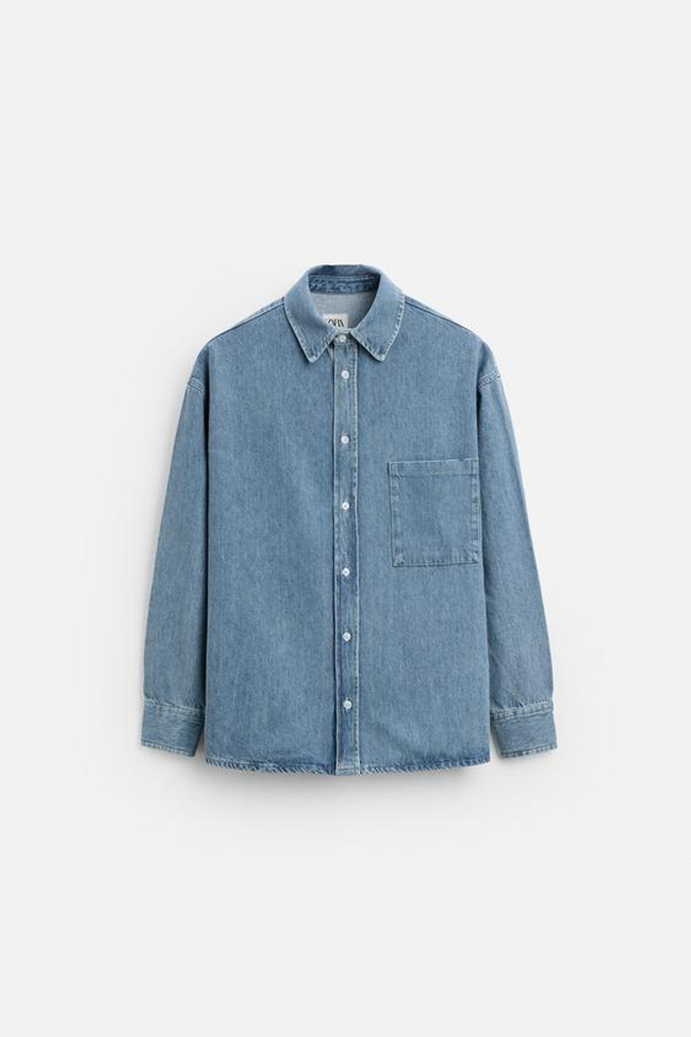 ZARА ДЖИНСОВАЯ РУБАШКА RELAXED FIT, ГОЛУБОЙ