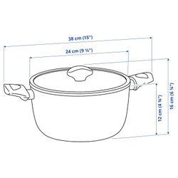 IKEA HUSKNUT  (ИКЕА ХУСКНУТ)  -  Кастрюля с крышкой, антипригарное покрытие, черный, 4,7 л