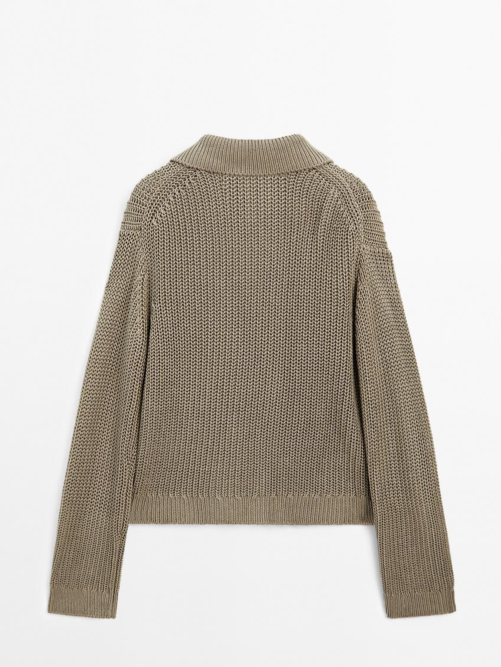 Massimo Dutti Кардиган из мерсеризованного хлопка с пуговицами, дымчатый