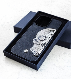 Модный чехол iPhone с черепом на натуральной коже Saffiano - Euphoria HM Premium - модный аксессуар, брендовый чехол для iPhone