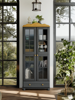 Шкаф витрина 2 двери 1 ящик Бритта из массива сосны, серый