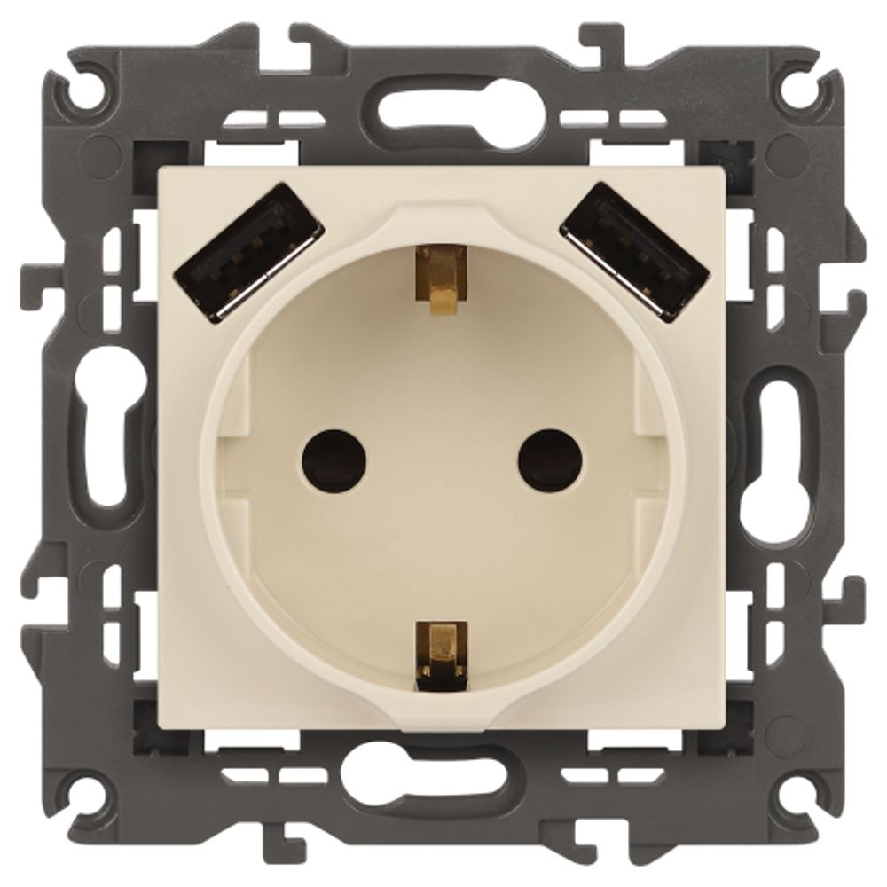 14-4109-02 ЭРА Розетка 2P+E 16A-250В, штор. с 2xUSB 5В-3А, Эра Elegance, слоновая кость | Elegance Слоновая кость