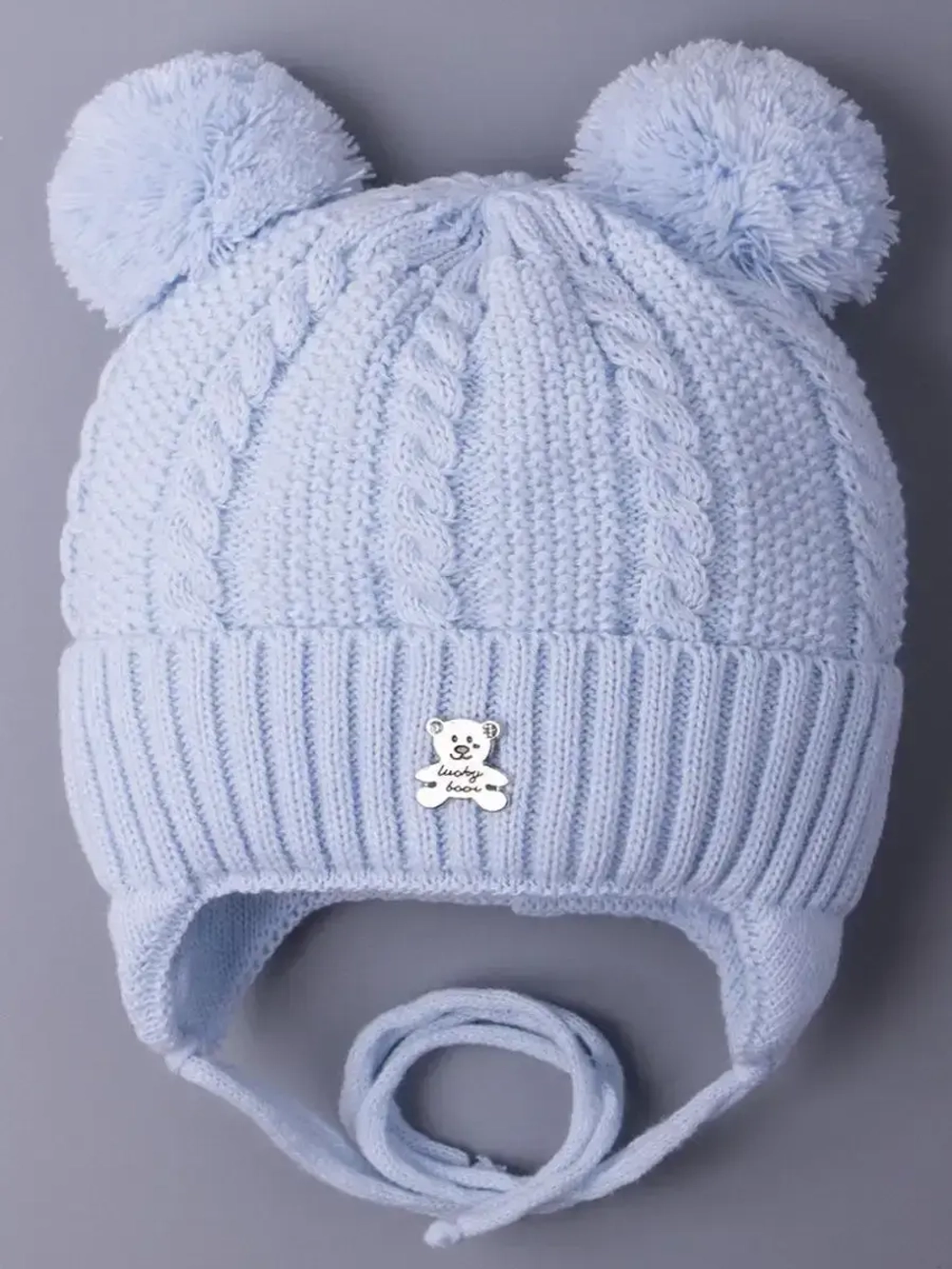 Шапка детская вязаная демисезонная на завязках